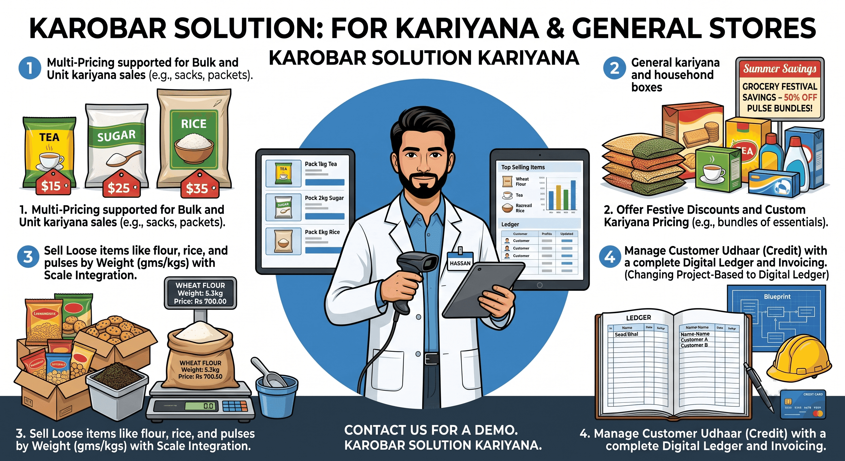 Karobar Solution Kiryana POS Fast Billing & Khata Interface